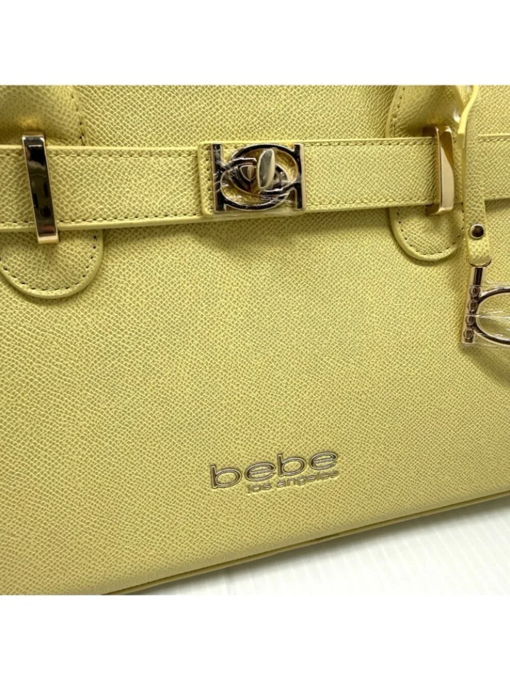 Bebe Yellow Satchel Handbag NWT Structured Top Handle Purse Gold Hardware